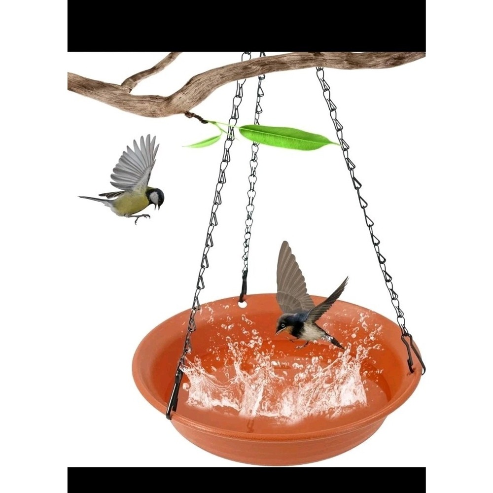Afrine Hanging Bird Bath Outdoor Water Feeder Terracotta Plastic 10in s30